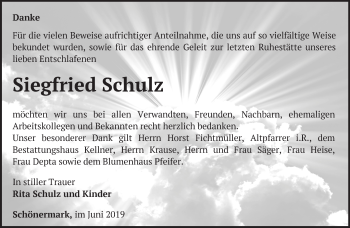 Traueranzeige von Siegfried Schulz von Märkische Oderzeitung