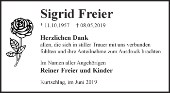 Traueranzeige von Sigrid Freier von Märkische Oderzeitung