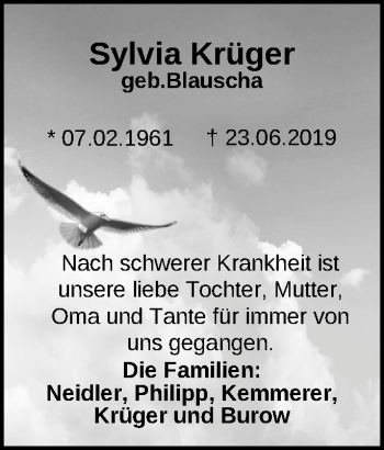 Traueranzeige von Sylvia Krüger von Märkische Oderzeitung