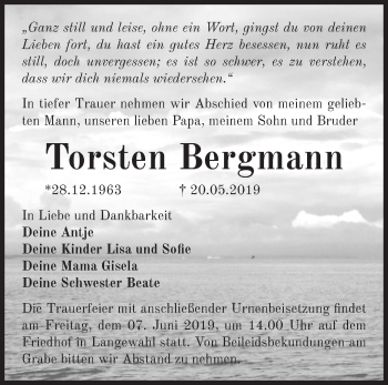 Traueranzeige von Torsten Bergmann von Märkische Oderzeitung