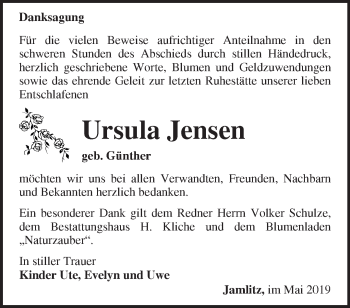 Traueranzeige von Ursula Jensen von Märkische Oderzeitung