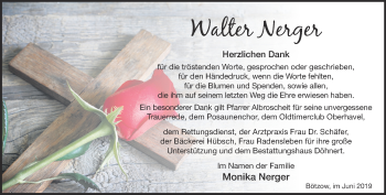 Traueranzeige von Walter Nerger von Märkische Oderzeitung