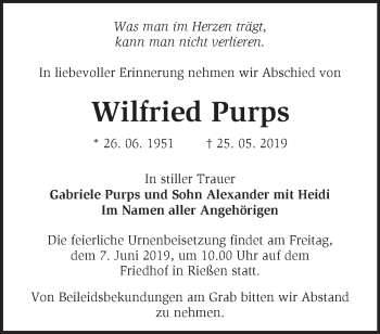 Traueranzeige von Wilfried Purps von Märkische Oderzeitung