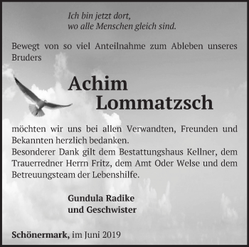 Traueranzeige von Achim Lommatzsch von Märkische Oderzeitung