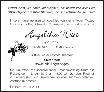 Traueranzeige von Angelika Witt von Märkische Oderzeitung