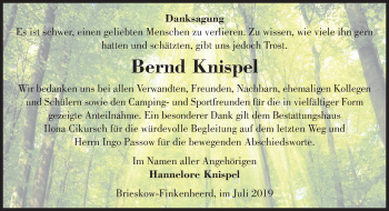 Traueranzeige von Bernd Knispel von Märkische Oderzeitung