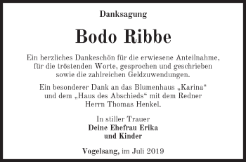 Traueranzeige von Bodo Ribbe von Märkische Oderzeitung