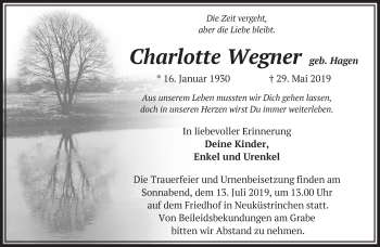 Traueranzeige von Charlotte Wegner von Märkische Oderzeitung