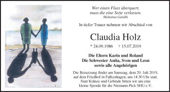 Traueranzeige von Claudia Holz von Märkische Oderzeitung