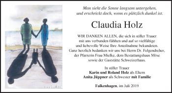 Traueranzeige von Claudia Holz von Märkische Oderzeitung