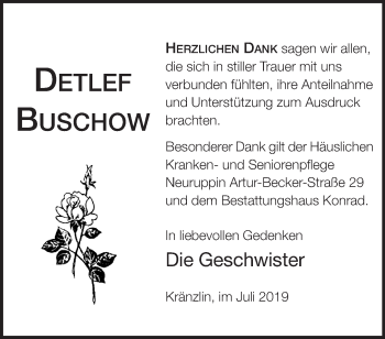 Traueranzeige von Detlef Buschow von Märkische Oderzeitung