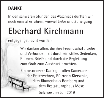 Traueranzeige von Eberhard Kirchmann von Märkische Oderzeitung