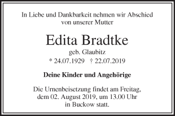 Traueranzeige von Edita Bradtke von Märkische Oderzeitung