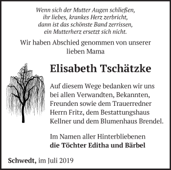 Traueranzeige von Elisabeth Tschätzke von Märkische Oderzeitung