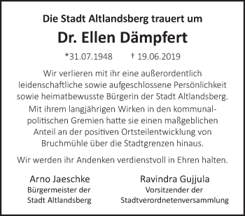 Traueranzeige von Ellen Dämpfen von Märkische Oderzeitung