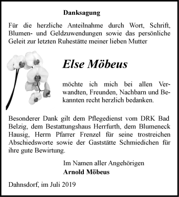 Traueranzeige von Else Möbius von Märkische Oderzeitung