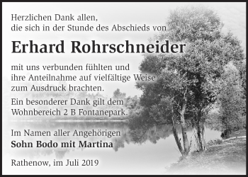 Traueranzeige von Erhard Rohrschneider von Märkische Oderzeitung