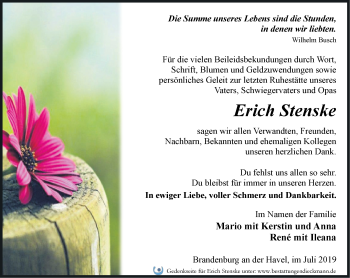 Traueranzeige von Erich Stenske von Märkische Oderzeitung