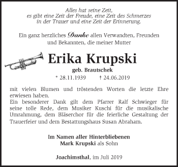 Traueranzeige von Erika Krupski von Märkische Oderzeitung