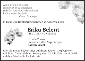 Traueranzeige von Erika Selent von Märkische Oderzeitung