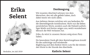 Traueranzeige von Erika Selent von Märkische Oderzeitung