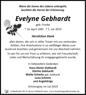 Traueranzeige von Evelyne Gebhardt von Märkische Oderzeitung