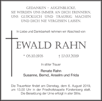 Traueranzeige von Ewald Rahn von Märkische Oderzeitung