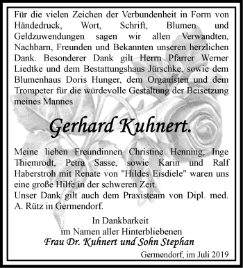 Traueranzeige von Gerhard Kuhnert von Märkische Oderzeitung