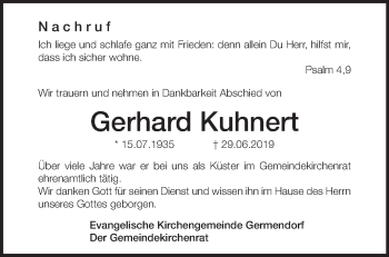 Traueranzeige von Gerhard Kuhnert von Märkische Oderzeitung