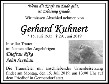 Traueranzeige von Gerhard Kuhnert von Märkische Oderzeitung