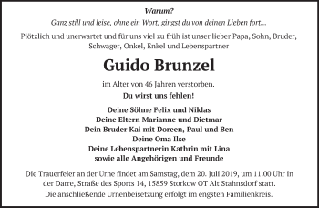 Traueranzeige von Guido Brunzel von Märkische Oderzeitung