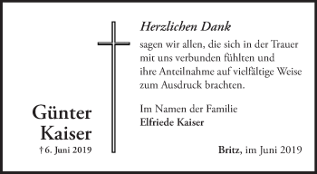 Traueranzeige von Günter Kaiser von Märkische Oderzeitung