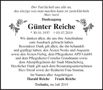 Traueranzeige von Günter Reiche von Märkische Oderzeitung