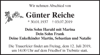 Traueranzeige von Günter Reiche von Märkische Oderzeitung