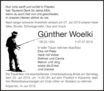 Traueranzeige von Günther Woelki von Märkische Oderzeitung