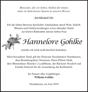 Traueranzeige von Hannelore Gohlke von Märkische Oderzeitung