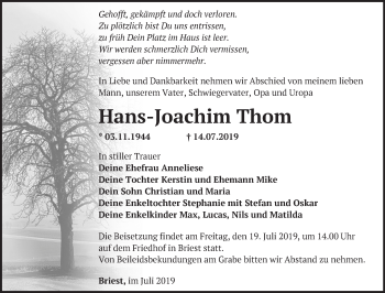 Traueranzeige von Hans-Joachim Thom von Märkische Oderzeitung