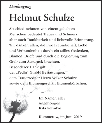 Traueranzeige von Helmut Schulze von Märkische Oderzeitung