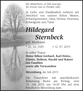 Traueranzeige von Hildegard Sternbeck von Märkische Oderzeitung