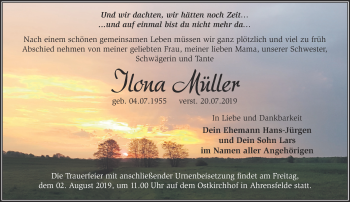 Traueranzeige von Ilona Müller von Märkische Oderzeitung