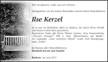 Traueranzeige von Ilse Kerzel von Märkische Oderzeitung