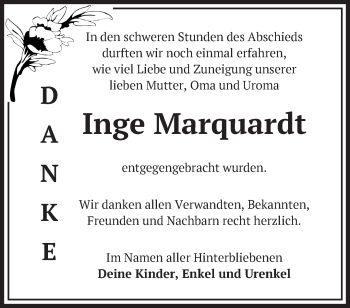 Traueranzeige von Inge Marquardt von Märkische Oderzeitung