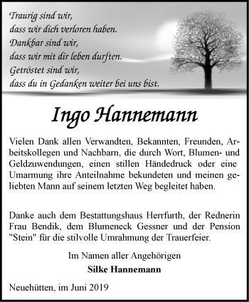 Traueranzeige von Ingo Hannemann von Märkische Oderzeitung