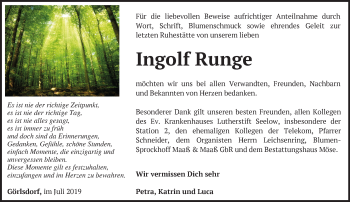 Traueranzeige von Ingolf Runge von Märkische Oderzeitung