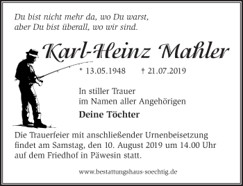 Traueranzeige von Karl-Heinz Mahler von Märkische Oderzeitung