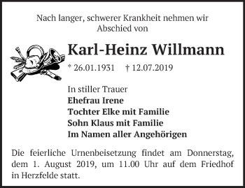 Traueranzeige von Karl-Heinz Willmann von Märkische Oderzeitung