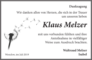 Traueranzeige von Klaus Melzer von Märkische Oderzeitung