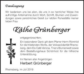 Traueranzeige von Käthe Grünberger von Märkische Oderzeitung