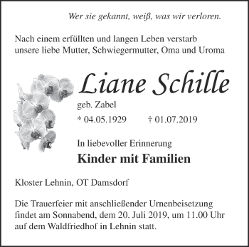 Traueranzeige von Liane Schille von Märkische Oderzeitung