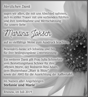 Traueranzeige von Martina Joksch von Märkische Oderzeitung